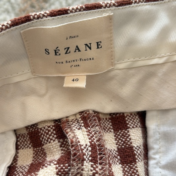 Sezane brown gingham/ecru Martin crop trousers size 40/8 - Picture 4 of 11